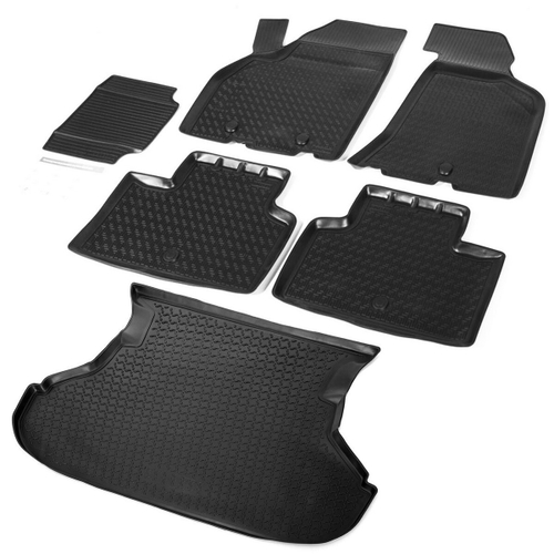 Коврики в салон и багажник автомобиля (комплект) Rival для Lada Priora седан 2007-2018, полиуретан, с крепежом, 6 частей, K16004002-1