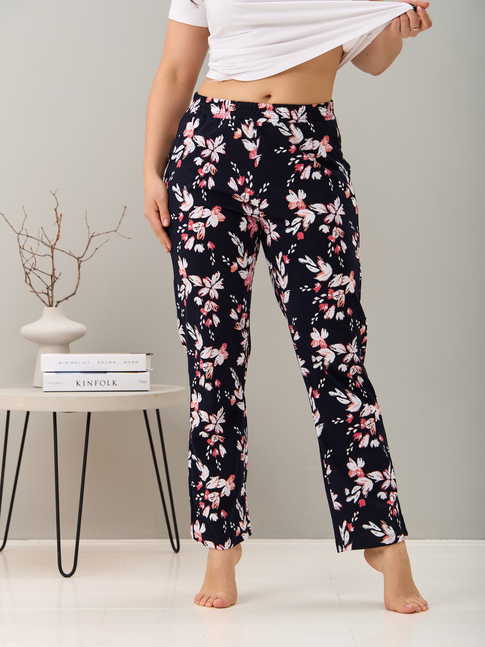 Брюки Б-18/синий-цветыкоралл