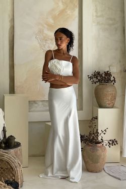 Юбка макси из атласа кремового цвета