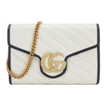 GUCCI GG Marmont Quilted Leather Chain Wallet, Crossbody Bag, Shoulder Bag Women"s White