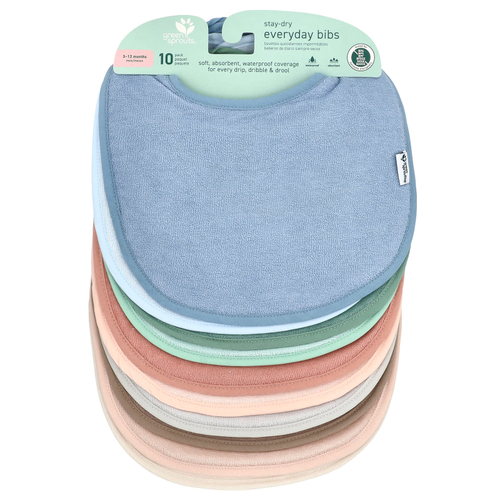 Green Sprouts, Слюнявчики на каждый день Stay-Dry, для детей от 3 до 12 месяцев, разноцветные, 10 шт.