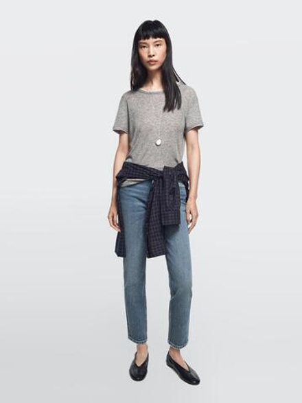 Massimo Dutti Джинсы средней посадки, укороченные, облегающего кроя, средне-синий