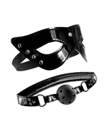 Лакированный комплект Masquerade Mask & Ball Gag (Цвет: черный)