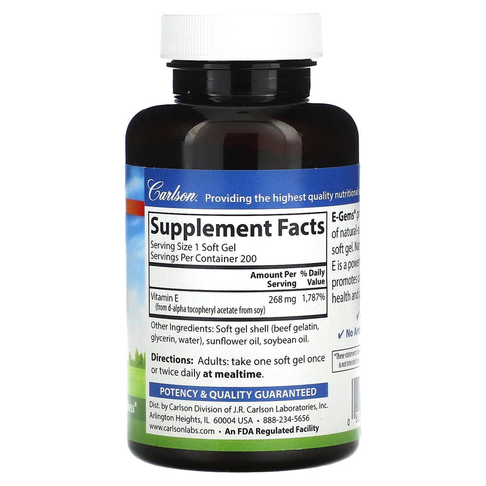 Carlson, E Gems, 400 МЕ (268 мг), 200 мягких таблеток