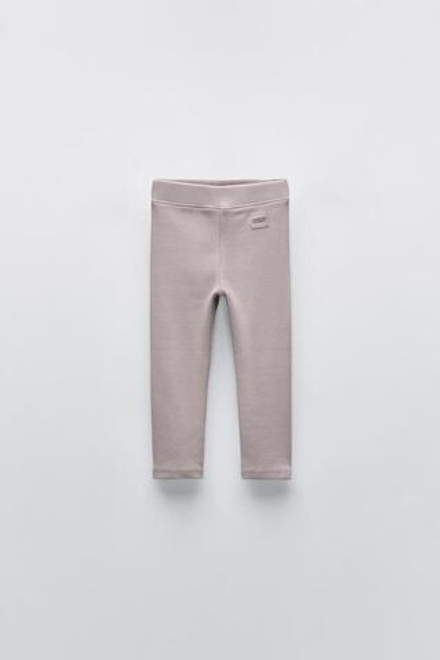 ZARA ЛЕГИНСЫ В РУБЧИК С НАШИВКОЙ, СЕРО-КОРИЧНЕВЫЙ