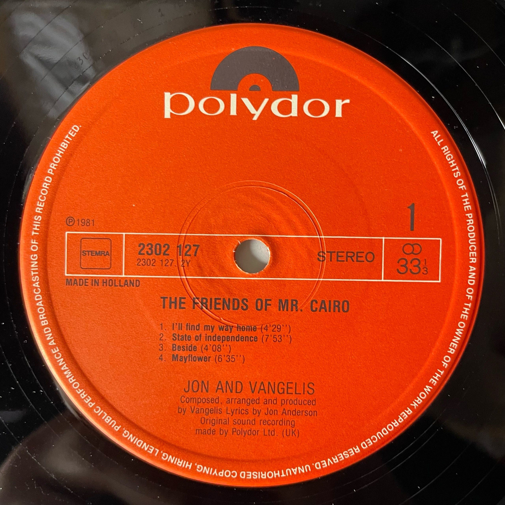 Винтажная виниловая пластинка LP Jon And Vangelis The Friends Of Mr. Cairo (Германия 1981)