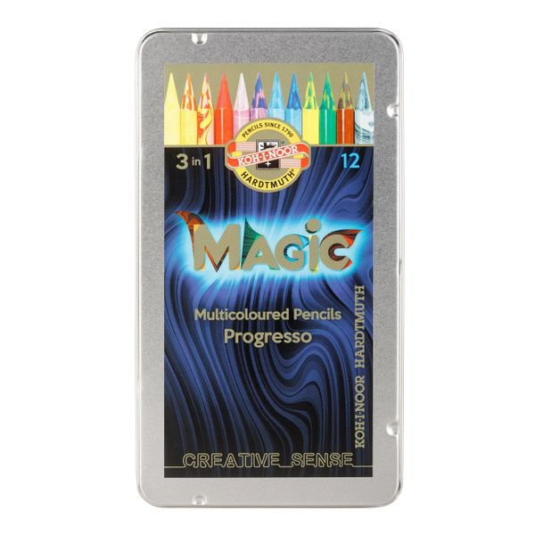 Карандаши цельнографитные цветные в лаке KOH-I-NOOR PROGRESSO MAGIC 8772, 12шт,