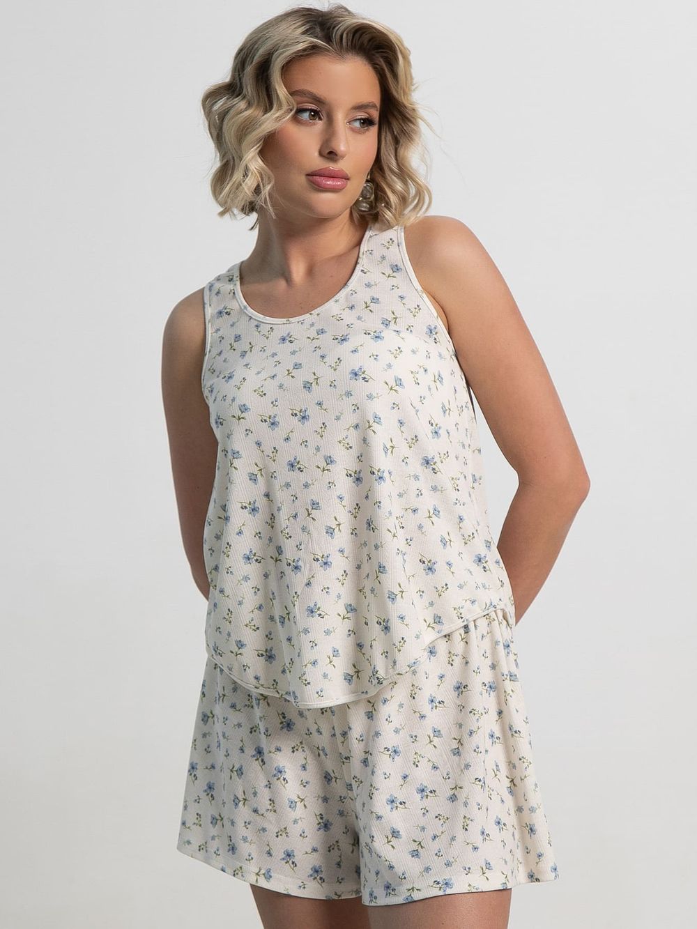 Костюм домашний с шортами Мила (бежево-голубой) К15213-1М LT Collection