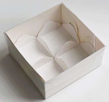 Коробка для 4шт моти с пластиковой крышкой и белыми ложементами 12*12*5,5см