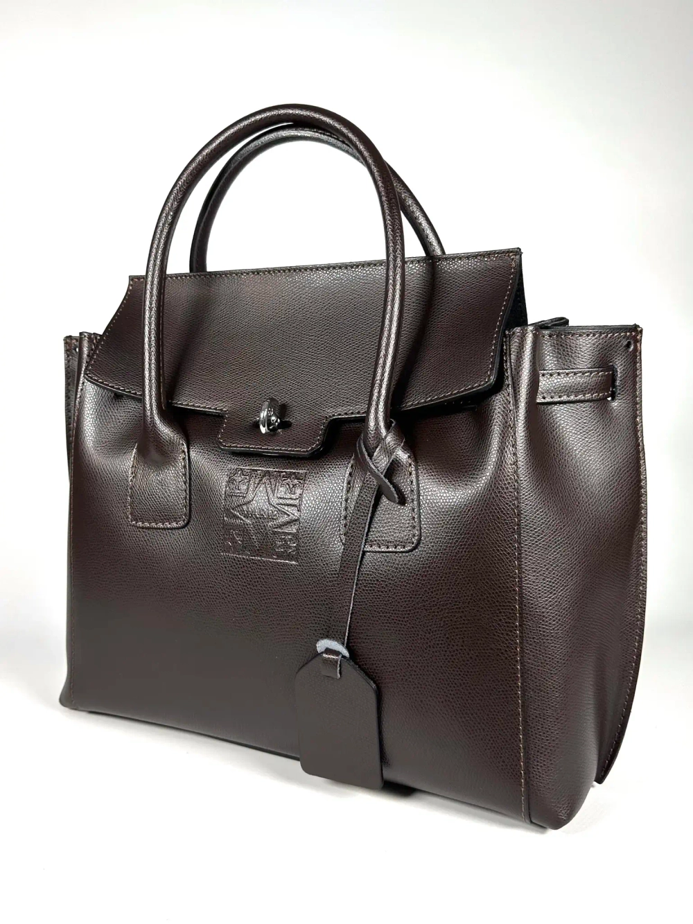 Женская темно-коричневая форматная сумка из натуральной толстой кожи