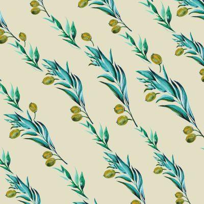 Веточки оливы на бежевом фоне