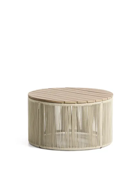 Уличчный столик Dandara из стали, веревки цвета экрю и массива акации Ø70 см