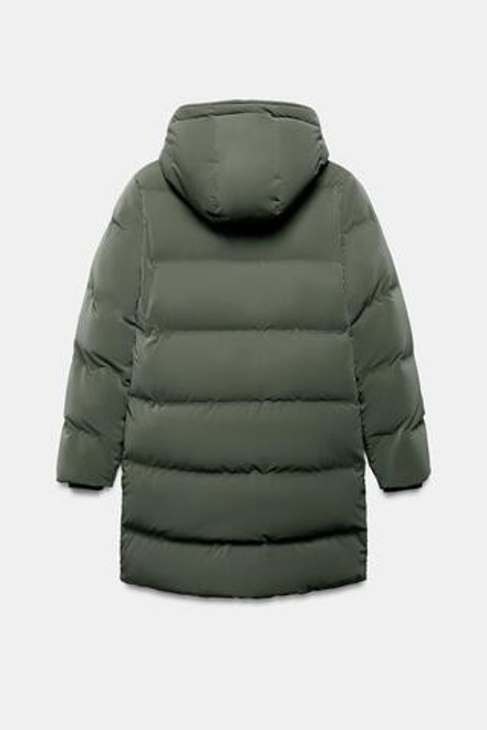 ZARA ВЕТРОЗАЩИТНЫЙ АНОРАК СРЕДНЕЙ ДЛИНЫ ИЗ ПРОРЕЗИНЕННОЙ ТКАНИ, ХАКИ