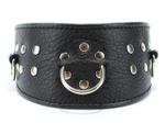 Черный кожаный ошейник  с расширением впереди