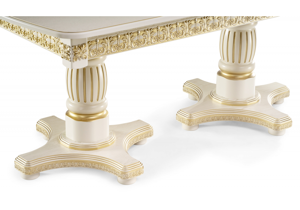 Стол деревянный Woodville Морнит 180(240)х100 слоновая кость, золото, ножки белые