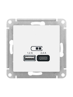 Розетка USB AtlasDesign тип A+C 5В/2.4А 2х5В/1.2А механизм бел. SE ATN000139