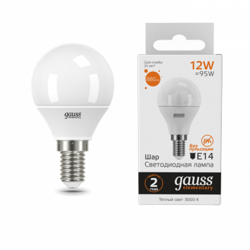 Лампа Gauss LED Elementary Шар 12W E14 880 lm 3000K 53112