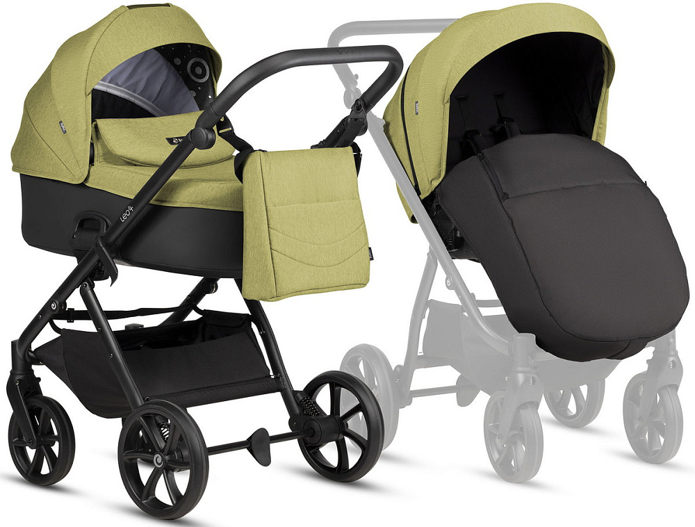 Детская коляска Tutis Leo 3 Plus 4 в 1 с автокреслом Beno Black и базой 1582302 Green