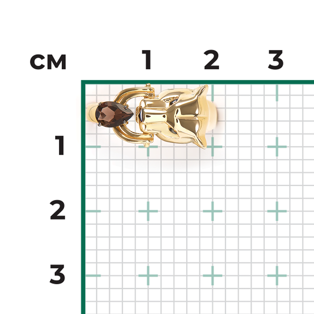 Кольцо «Пантера» из лимонного золота с кварцем дымчатым