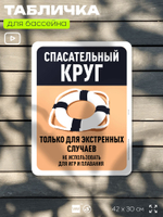 Табличка для бассейна "Спасательный круг только для экстренных случаев", на пляж, для общественной и частной зоны отдыха, информационная, 40х30 см, Silver Plane x Айдентика Технолоджи