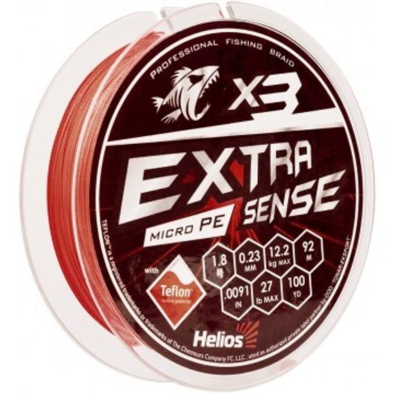 Шнур Helios Extrasense X3 PE Red 92m  1.8/27LB 0.23mm (HS-ES-X3-1.8/27LB)