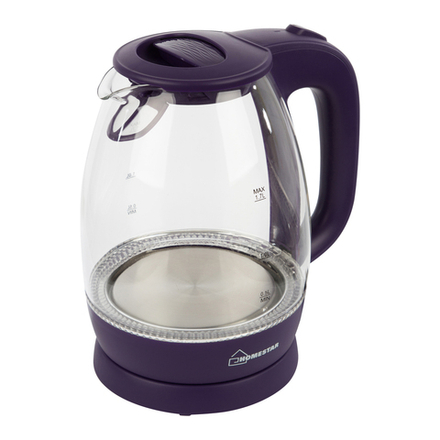 Стеклянный чайник электрический Homestar HS-1012, 1,7 л, пластик фиолетовый