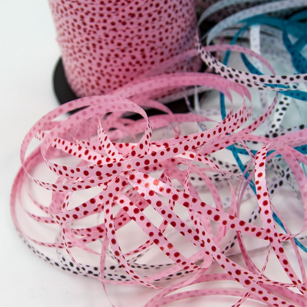 Лента (0,5 см*500 м) Красные точки, Розовый, 1 шт.