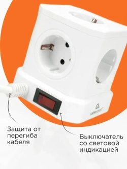Сетевой фильтр Cablexpert Tower TWR-5-U4-W-2, 5р, 10А, 4хUSB, 2м, ур.защиты 4+, белый