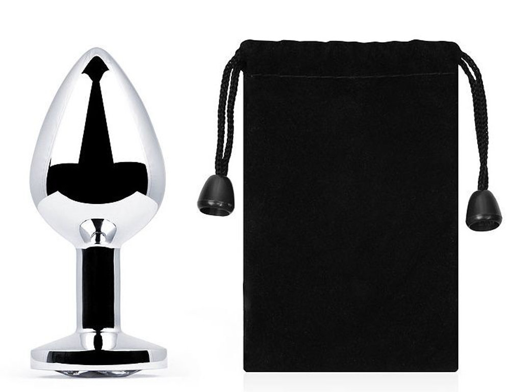 Анальная пробка SILVER PLUG MEDIUM с прозрачным кристаллом - 8,2 см. (Цвет: прозрачный)