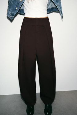 ZARA БРЮКИ BALLOON С ЗАЩИПАМИ, ШОКОЛАДНО-КОРИЧНЕВЫЙ