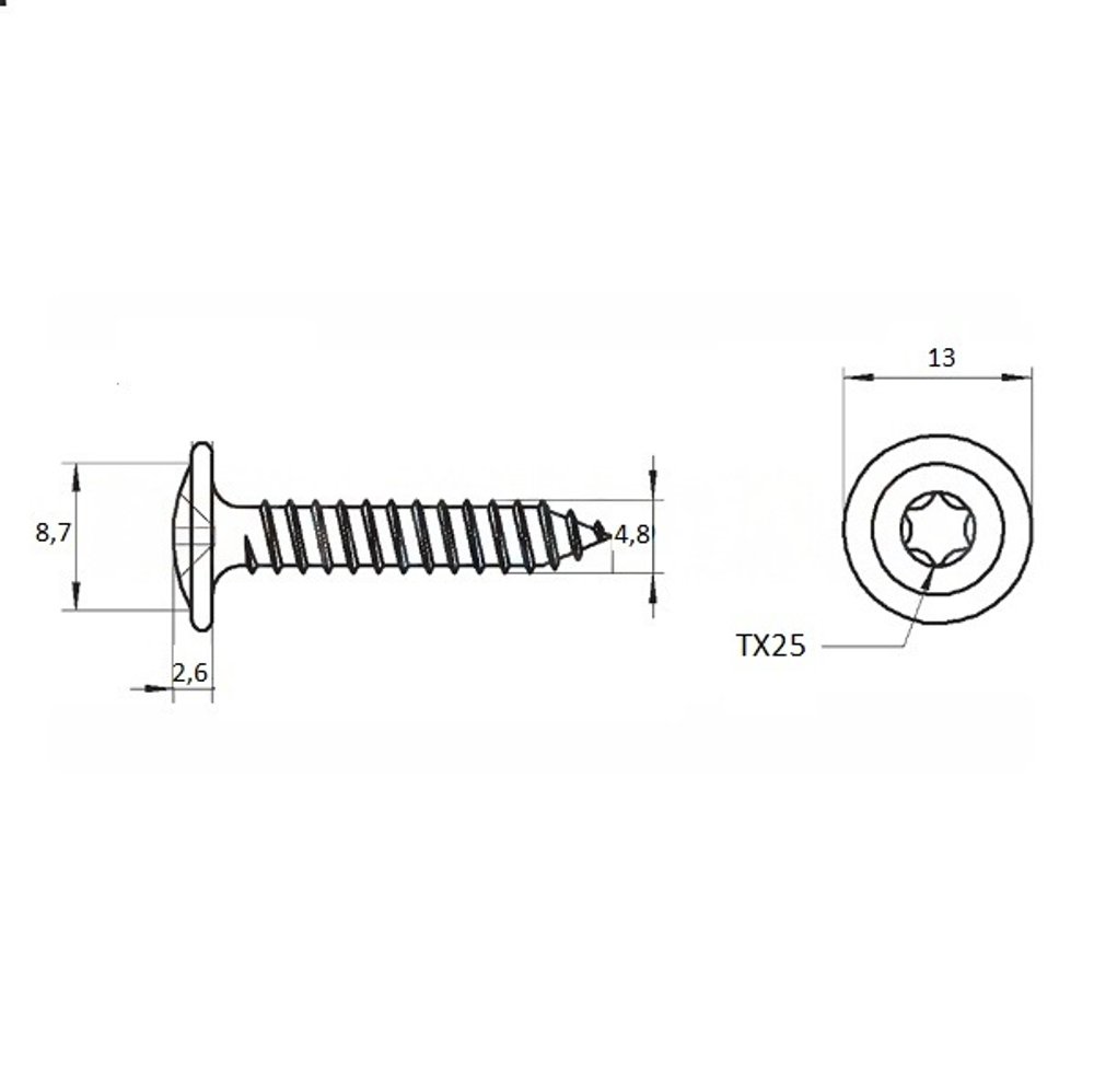 Саморез с прессшайбой, шлиц TORX АРТ 9999 С1 4,8х45 Tх25 в упак 200 шт