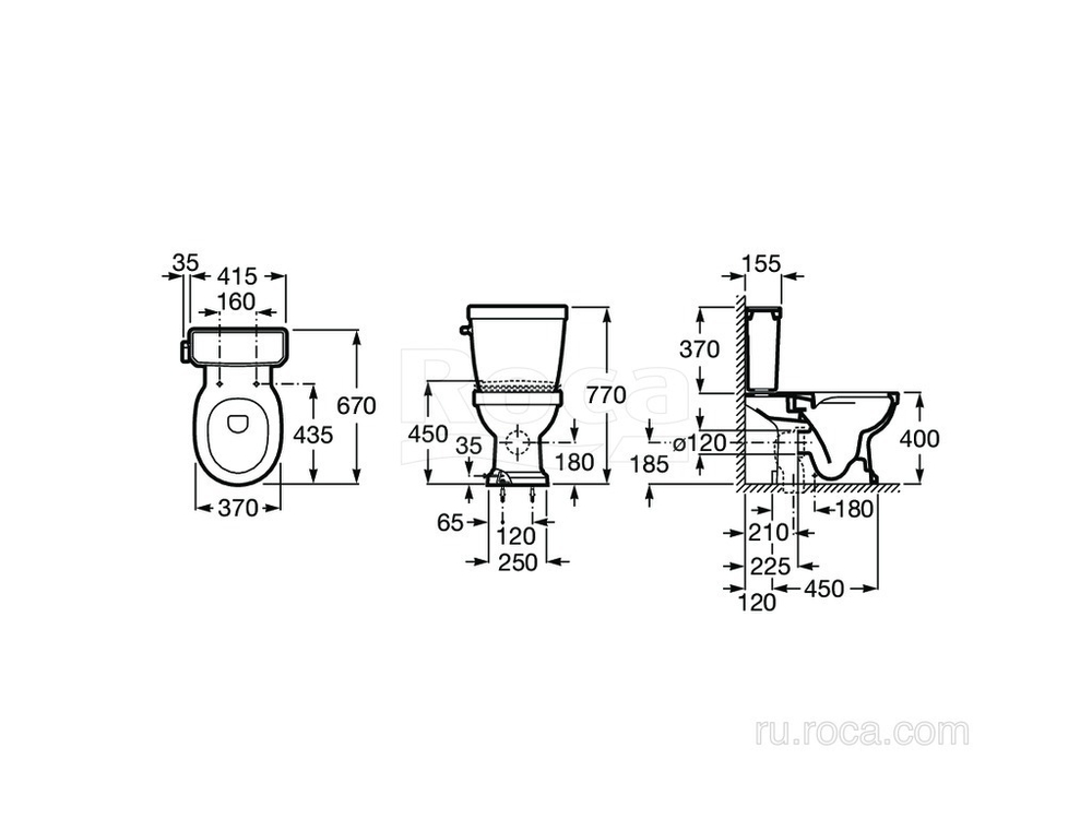 Напольный унитаз Roca Carmen двойной выпуск, Rimless, черный 3420A7560 с бачком 3410A1560