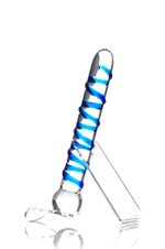 Двойной стимулятор из стекла (Цвет: прозрачный с синим)