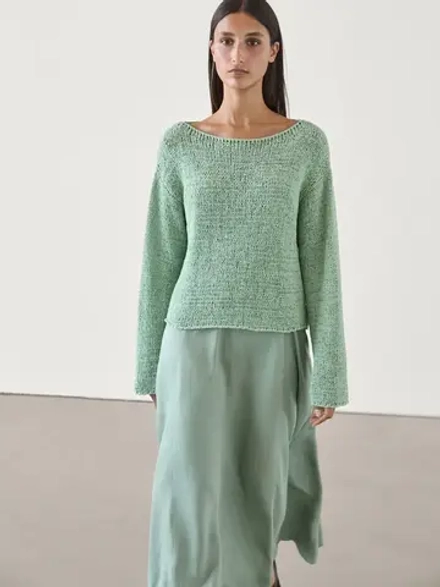 Massimo Dutti Свитер с вырезом-лодочкой, зеленый