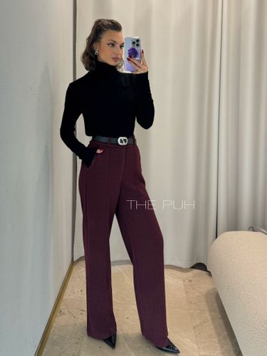 Прямые брюки бордового цвета с узором