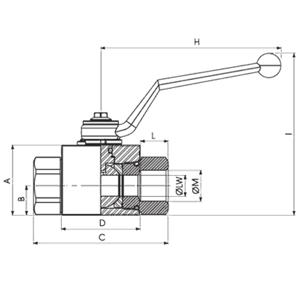 Кран 2-х ходовой шаровый BSP 3/4" DN 20 P=420 с отверстиями для монтажа