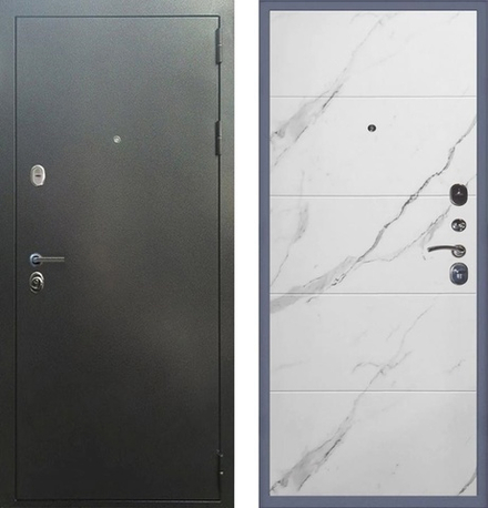 Входная металлическая дверь в квартиру Сенатор Эталон 3К антик серебро Тривиа мрамор белый