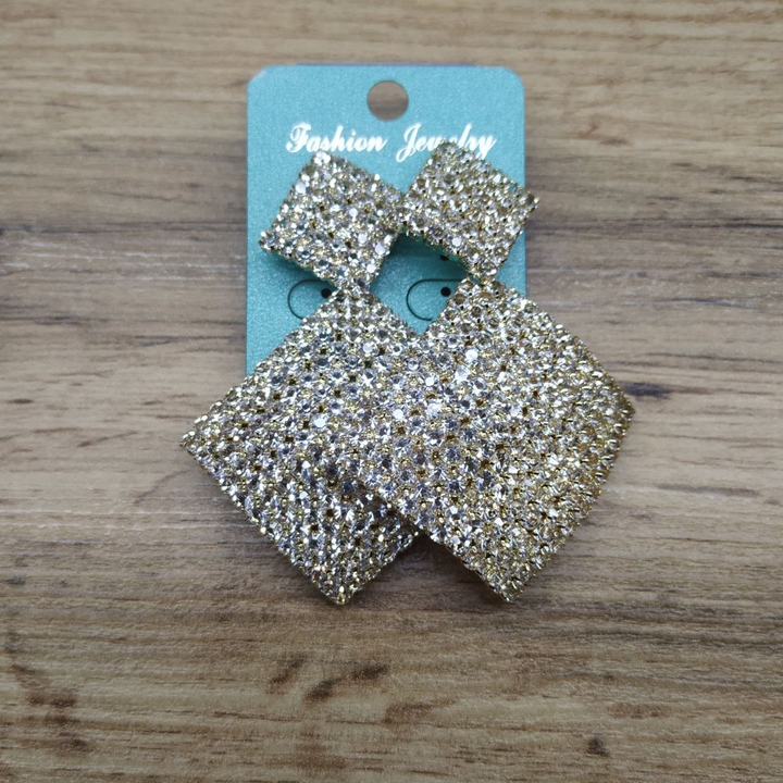 Серьги-гвоздики Royal ромб 5 х 5 подвеска ромб 9 х 9 кристаллов металл золотистый 7,5 см