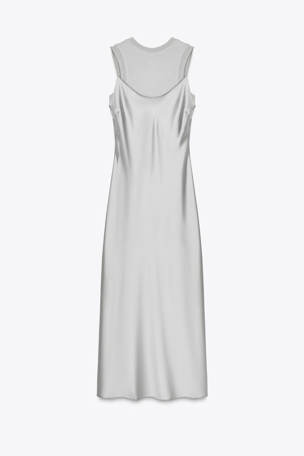 ZARA АТЛАСНОЕ ПЛАТЬЕ С ШЕРСТЯНОЙ ДЕТАЛЬЮ, СЕРОВАТЫЙ