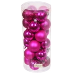 Новогодние шары 5 см (набор 24 шт) «Микс фактур», фуксия