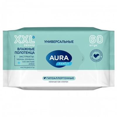 AURA FAMILY влажные полотенца XXL 60 шт.