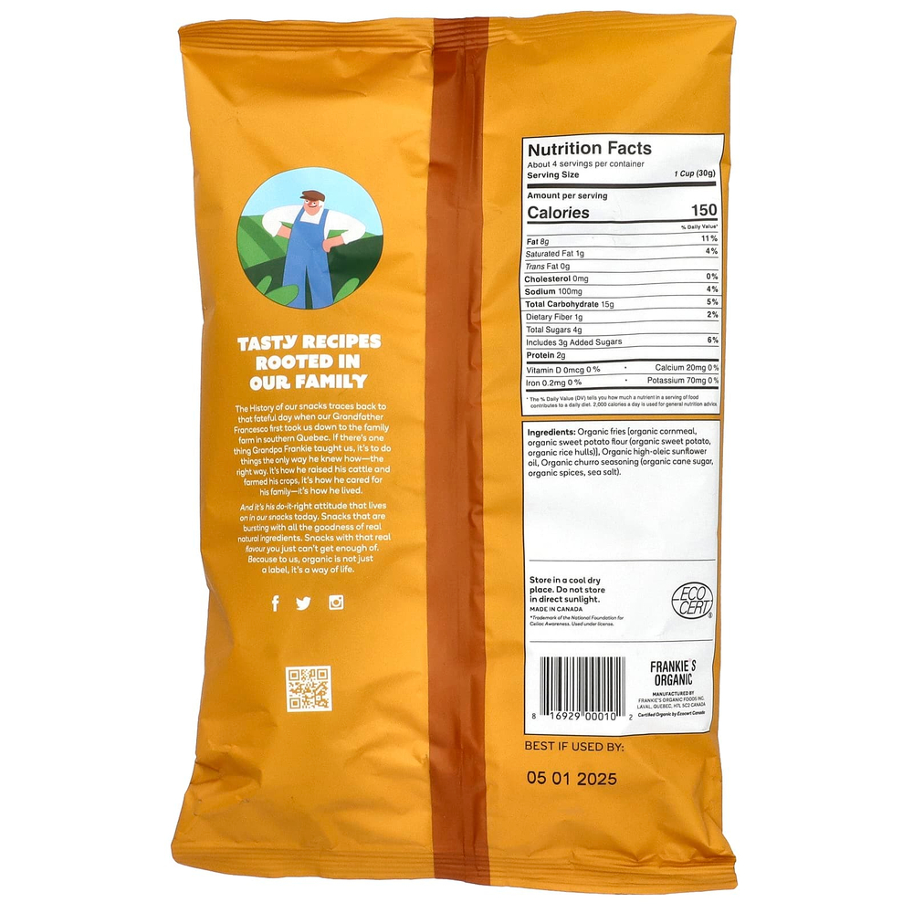 Frankie's Organic, Жареный картофель со сладким картофелем, чурро, 113 г (4 унции)
