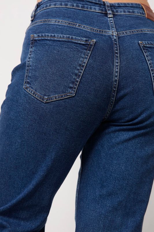 Джинсы straight fit с высокой посадкой, темно-синий