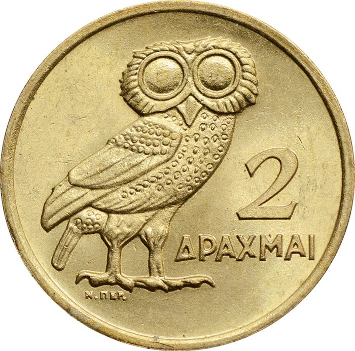 2 драхмы 1973 Греция. Сова