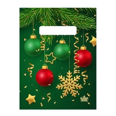 Пакет ПЭ с вырубной неусилинной ручкой 19х25см (30) (Золотая снежинка) НГ Тико (х100/3000)