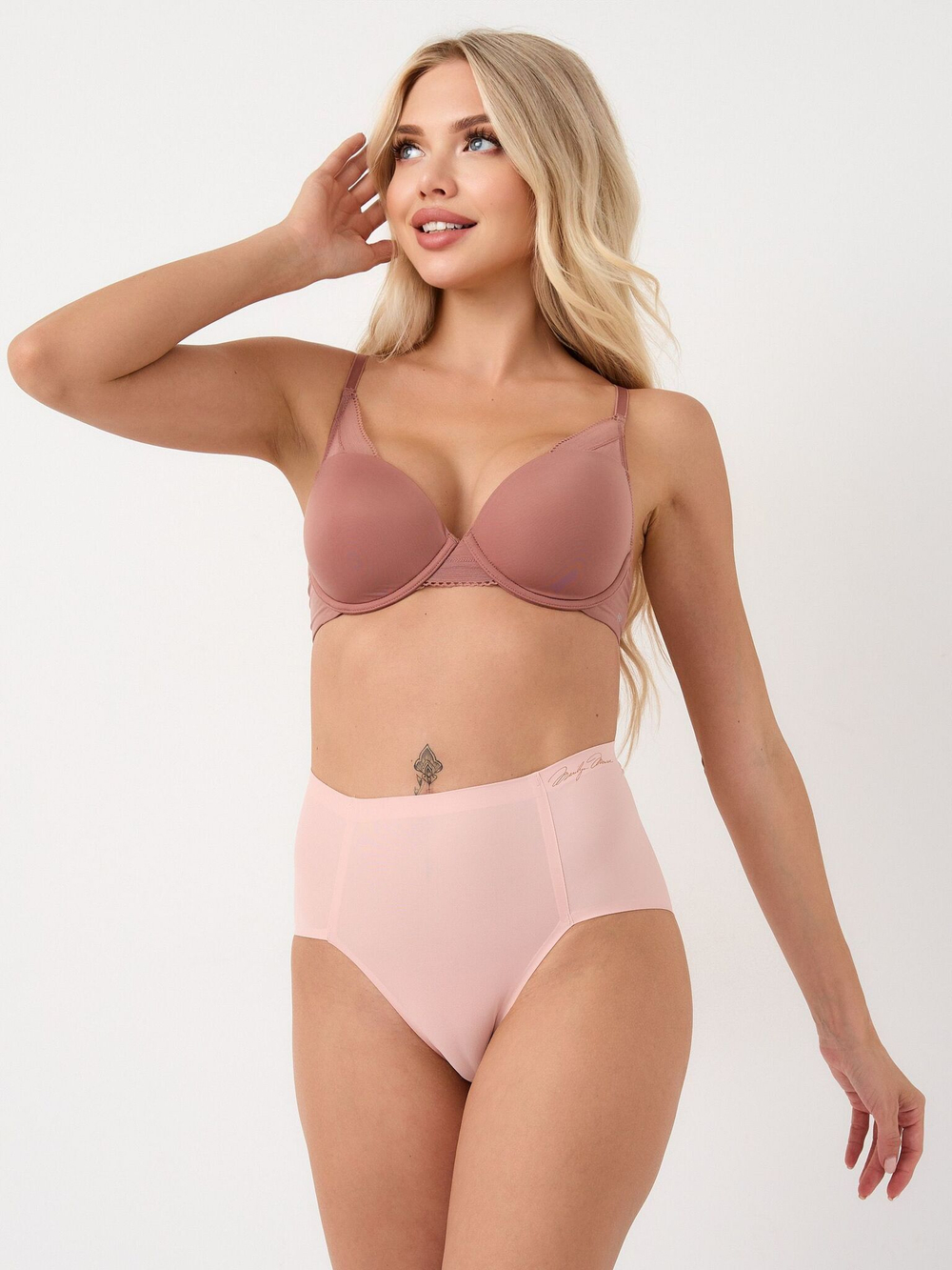 Бесшовные высокие трусики (Размер: L) (Цвет: грязно-розовый)
