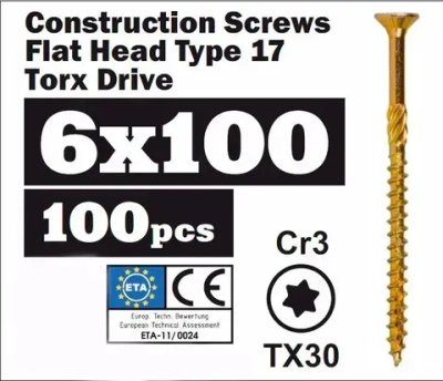 6х100 потай, (100 шт) Конструкционный саморез по дереву TX30 SEWMETIZ