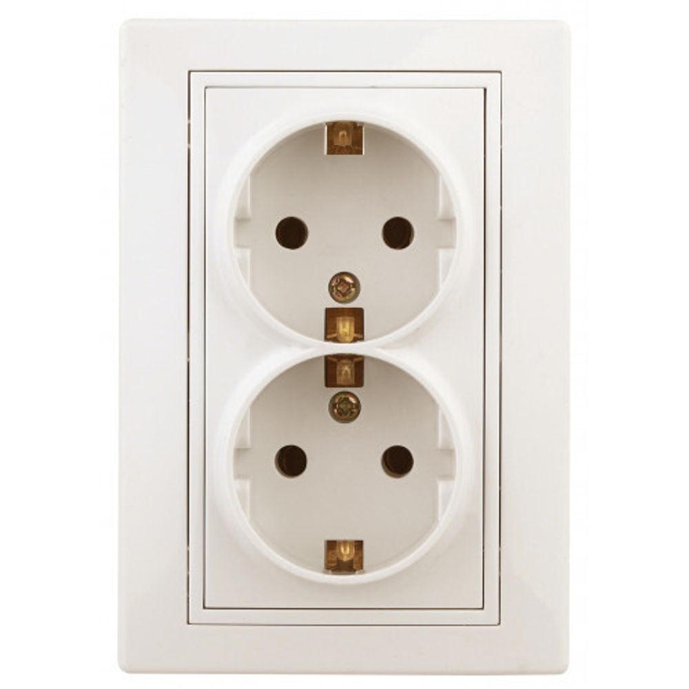 Розетка Intro Plano 1-205-02 с заземлением двойная 2X2P+E Schuko, 16А-250В, IP20, СУ, слоновая кость