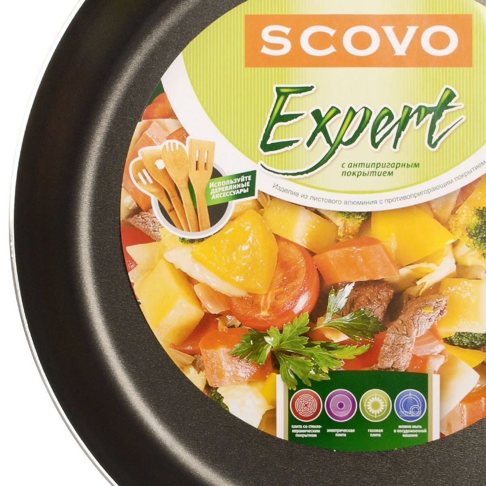 Сковорода алюминий, 28 см, антипригарное покрытие, Scovo, Expert, СЭ-030, с крышкой