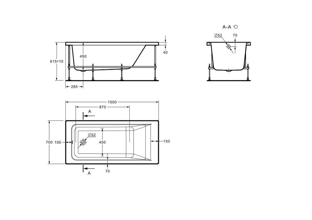 Акриловая ванна Roca Easy 150x70, ZRU9302904